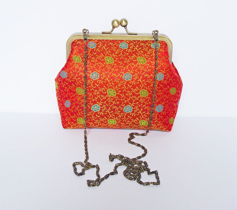 Clutch Bag, Kiss-lock Frame Purse, Evening Bag, Wedding Bag, Silk Brocade, Antique-Brass Effect Frame, Optional Chain Strap, UK Seller image 2