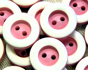 Pink White Rim Plastic Sew Thru Buttons 18mm 3/4" Lot of Seven Craft Sewing Jewelry Supply