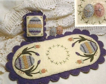 Easter Elegant Eggs Wool Candle Mat Kit Pattern Wool Felt Floss