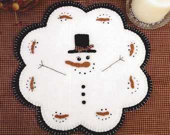 Snowman January Thaw Wool Felt Candle Mat Kit Pattern Wool Felt Floss