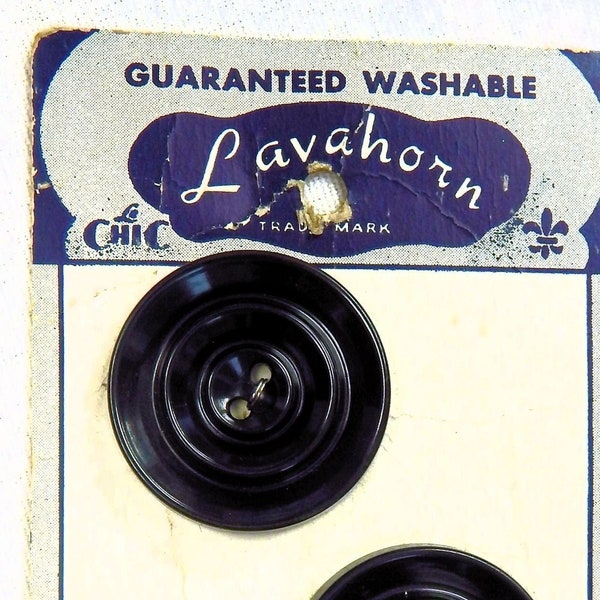 Black Lavahorn Le Chic Coat Buttons Size 54 34mm 1-3/8" - Card of Two