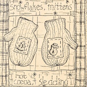 Snowflakes & Mittens Applique Stitchery Pattern Snowman Tree Buttons Two Mittens