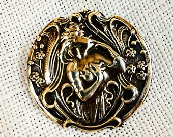 Art Nouveau Brass Loop Shank Button 25mm One Inch Collector Button