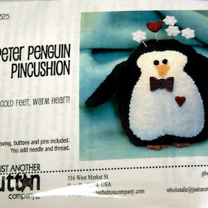 Peter Penguin Pincushion Sewing Pattern with Wool Buttons Batting Pins Just Another Button Company