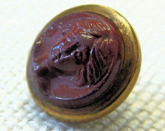 Jenny Lind Red Waiscoat Button - Gold Collet 10mm 3/8" - Collector Button - Costume Supply