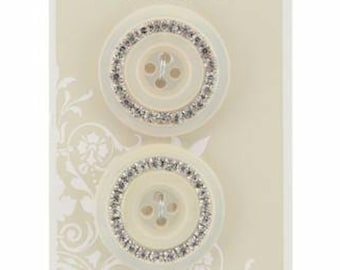 Rhinestone La Mode Buttons One Inch 25mm Sew Thru Card of Two Bridal Supply