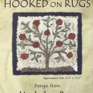 May include: Punch needle embroidery pattern for a tree of life design with red and green accents. The pattern is titled "#307 - Tree of Life" and is from "Hooked on Rugs". The pattern measures 3 1/4 inches by 3 1/4 inches.