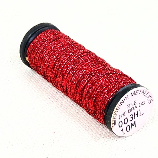 Kreinik 003HL Red High Lustre #8 Braid Polyester Rayon 10 Meters By the Spool