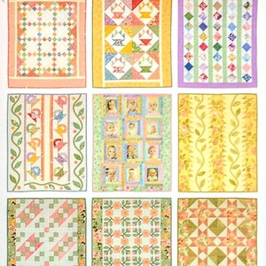 May include: Nine pastel quilt patterns featuring a variety of designs, including floral, geometric, and traditional patterns. The quilt patterns are designed for use with fat quarters and are sized at 16 inches by 20 inches. The title of the pattern collection is "Fat Quarter Quilting: Pastel Quilts".