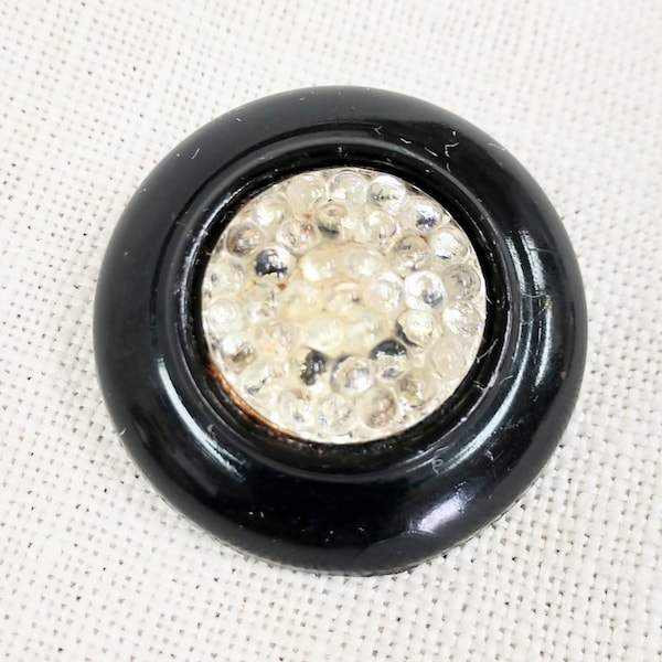 Sparkly Center Black Plastic Coat Button Just Over 1-1/4" Backmark S.B. Co. Sewing Supply