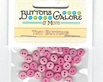 Tiny Pink Plastic Buttons 1/4" Dome Top Matte Finish Buttons Galore Pack of 35 Card Making Sewing Supply