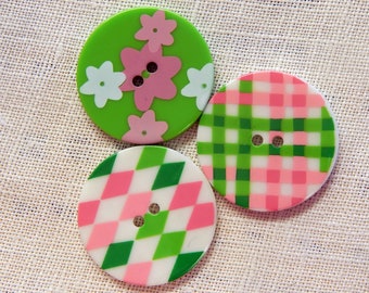 BABY GIRL TINY GEOS Pink White Geometric Heart Sewing Dress It Up Craft Buttons