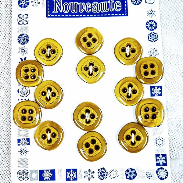 Fourteen Light Olive Vintage Sew Thru Nouveaute Buttons 17mm 11/16"  Collector Sewing Costume Supply