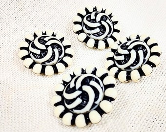 Four Black White Celluloid Buttons 25mm One Inch Sewing Supply