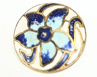 Blue Floral Enamel Button 12mm 1/2" Collector Button