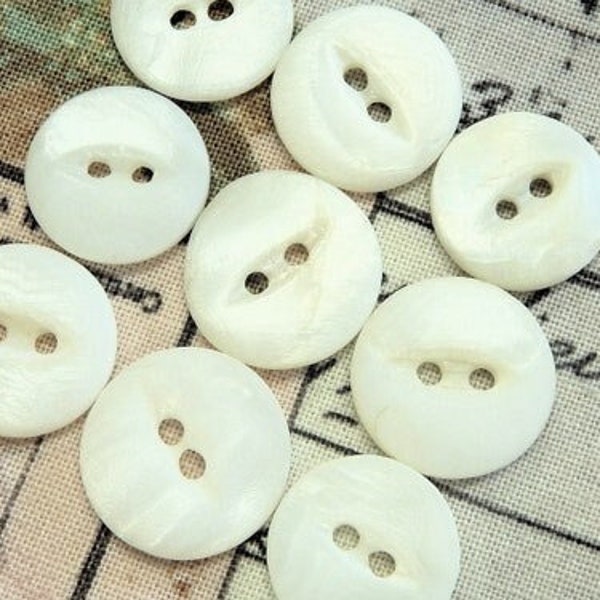 White MOP Fish Eye Buttons 12mm 1/2" Sew Thru Altered Art Crafts Jewelry Supply Set of Nine