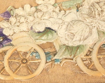 Floral Carriage Series 2252 Embossed Postcard  Made in Germany Textile Backing