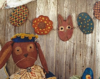 Primitive Bunny Garland Eggs Wood Craft Painting Sewing Pattern Pretty in Pink Hickety Pickety