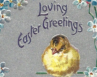 Vintage Raphael Tuck Easter Postcard, Chicks and Forget-Me-Nots, 1909