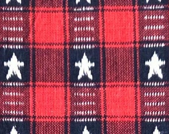 Red Navy Blue White Stars Woven Homespun 100% Cotton By the Yard