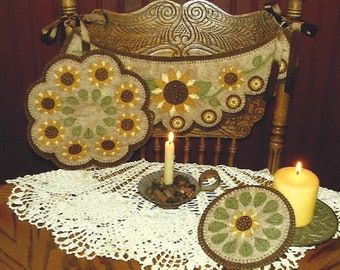 Sunflowers Wool Felt Candle Mat ChairSwag Kit Pattern Wool Felt Floss