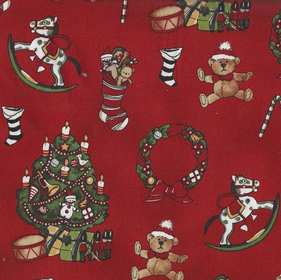 Windham Quilt Fabric Paper Doll Christmas Toys Red Background Etsy
