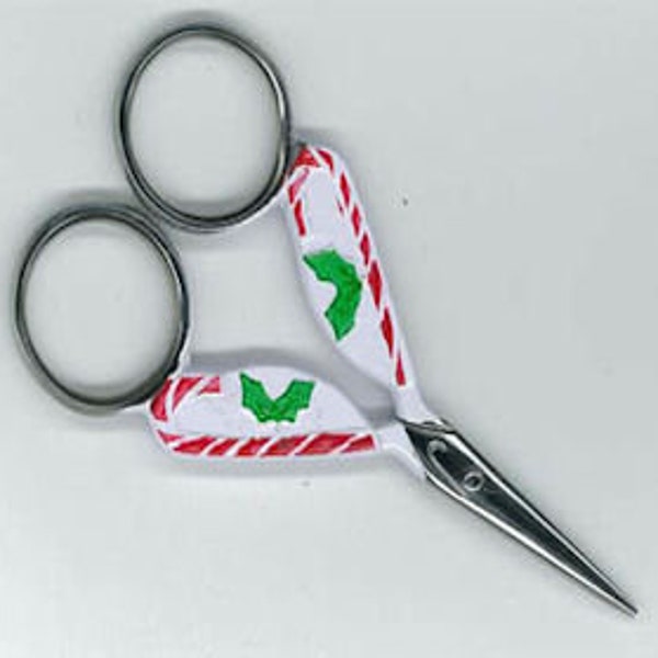 Uncommon Scissors by Lynda Candy Cane Green Holly Leaf Silvertone Finish 3-1/2"