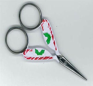 Uncommon Scissors by Lynda Candy Cane Green Holly Leaf Silvertone Finish  3-1/2 