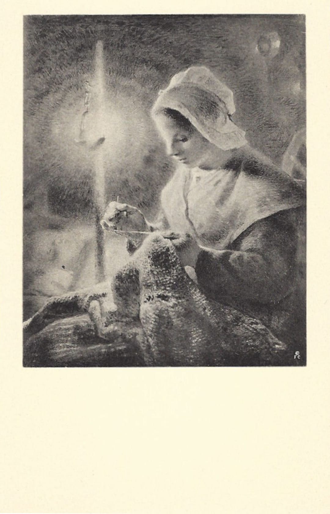 Woman Sewing by Lamplight Jean Francois Millet the Frick