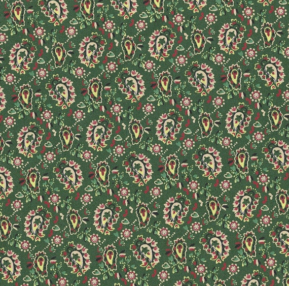 Green Print Four and a Half Yards The Colors of Friendship Chanteclaire Quilt Fabric J Roche and C Kramer Mid 1800/'s Reproduction