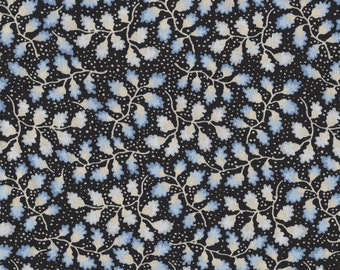 Pale Blue Yellow Leaf Chanteclaire Quilt Fabric Black Background 100% By the Yard