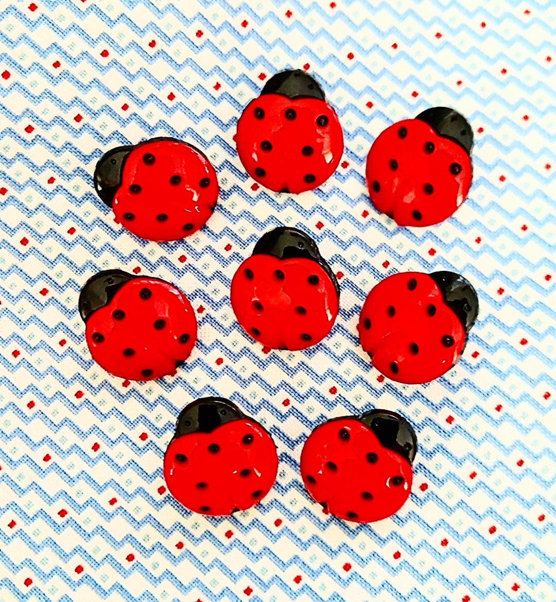 Eight Lady Bug Plastic Two-piece Buttons 5/8" X 3/4" Sewing Craft ...