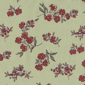 Green Red Floral Mary Koval Quilting Fabric - Windham Remember Me 100% Cotton By the Yard
