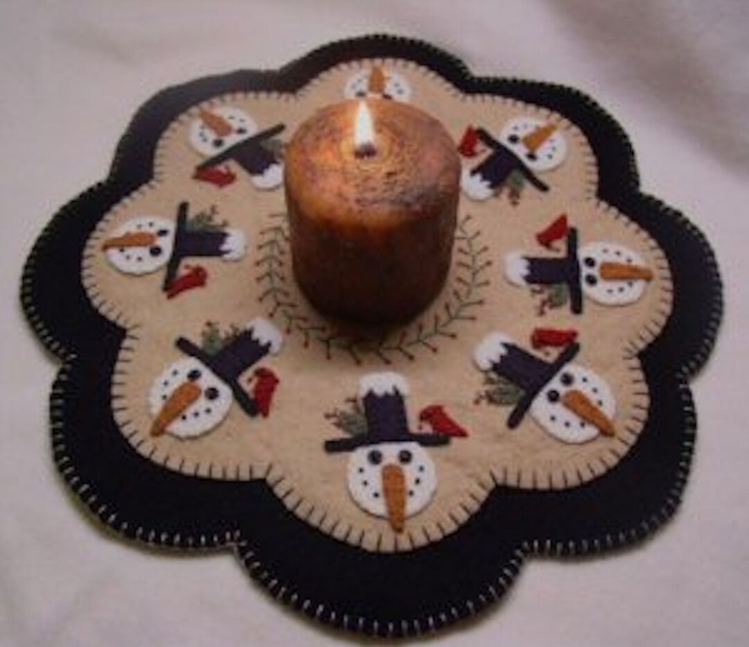 Snowman Winter Friends Wool Felt Candle Mat Kit (pattern) - Etsy
