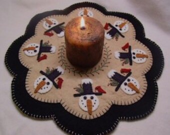 Snowman Winter Friends Wool Felt Candle Mat Kit (Pattern)