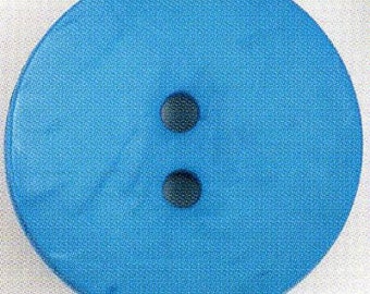 May include: A blue round button with two holes in the center.