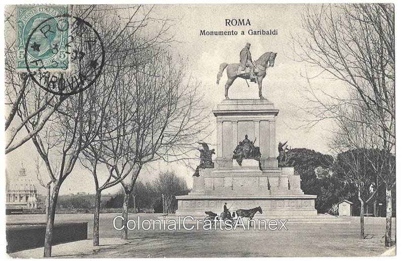 Cancelled Stamp Roma No 393 Ernesto Richter Publisher Antique Postcard Monumento a Garibaldi