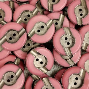 Six Bubble Gum Pink Silvertone Fashion Buttons 22mm 7/8" Sewing Supply