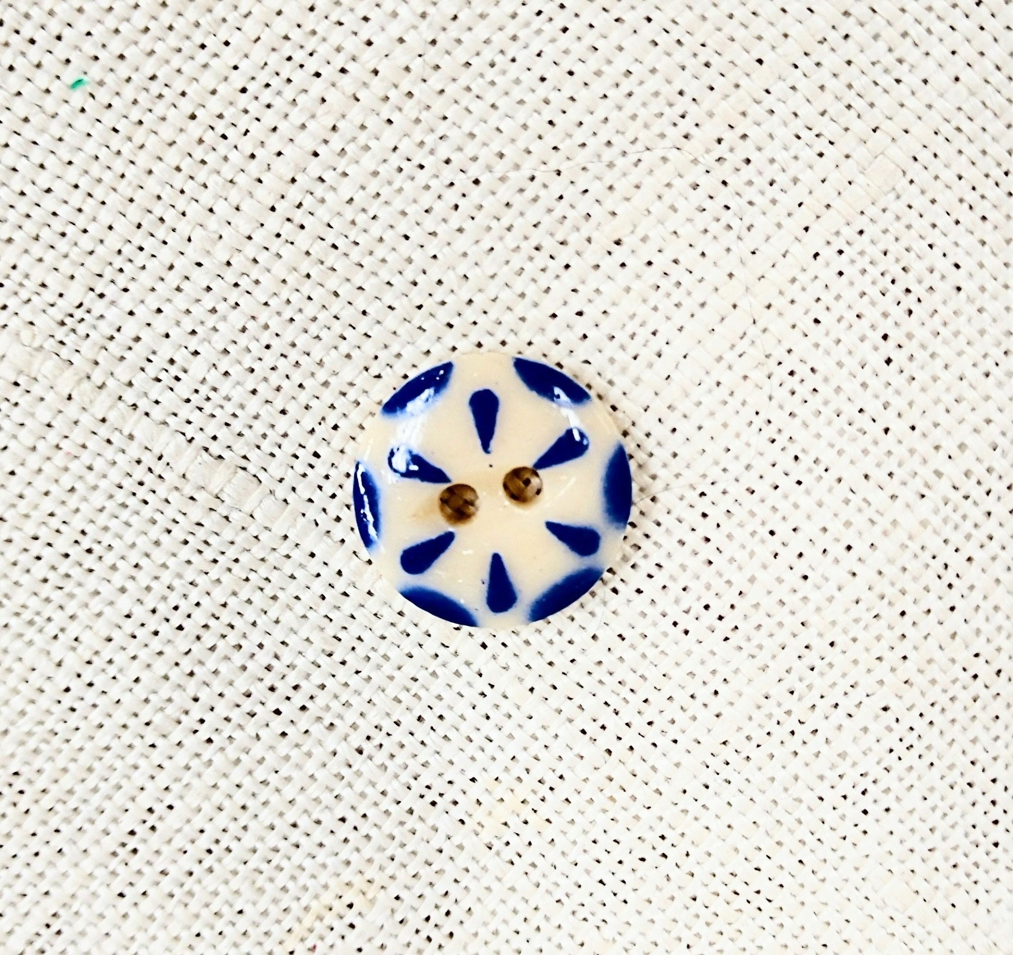 Blue Stencil  China Button 15mm Just Under 5/8" Sewing Supply