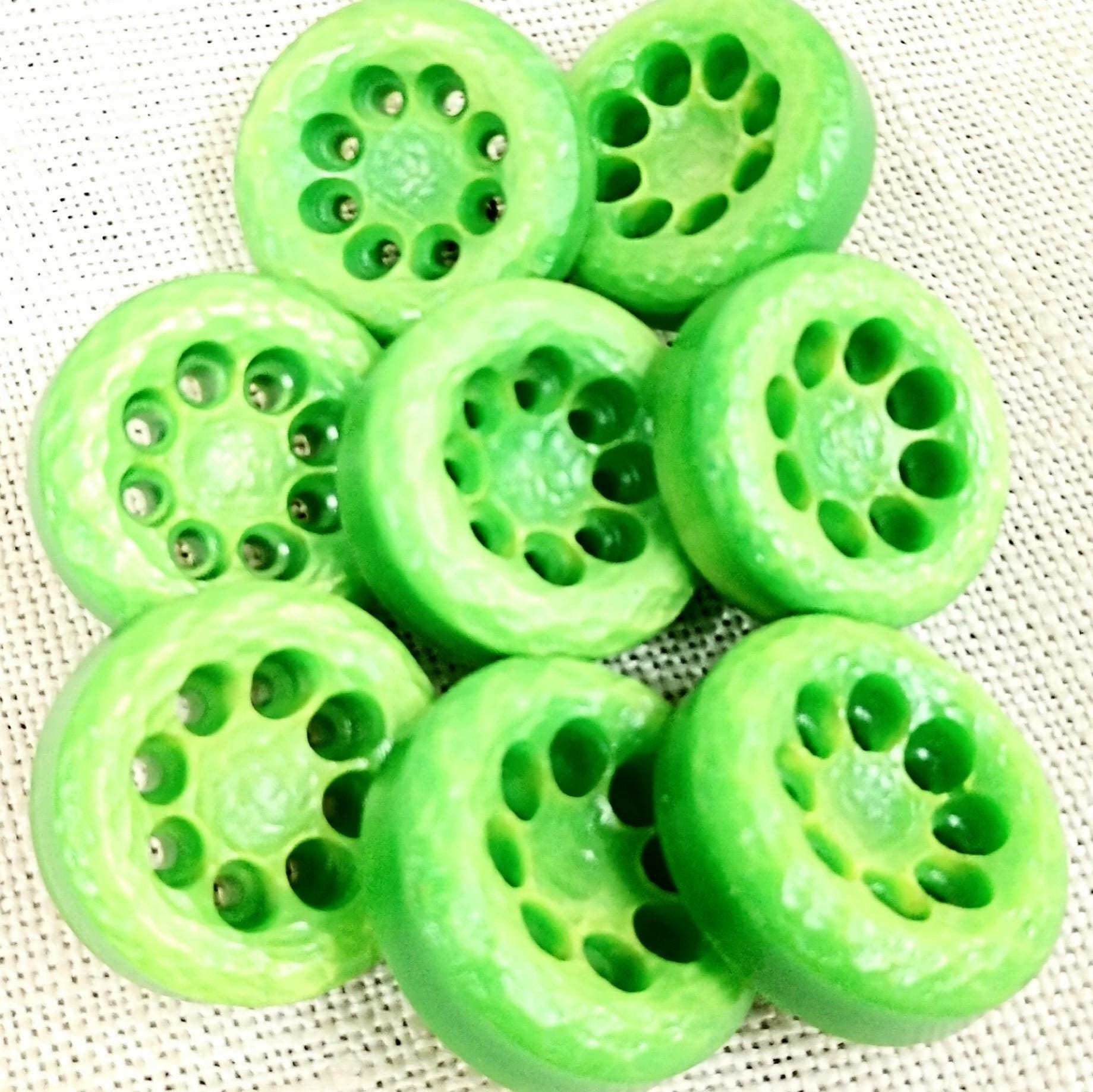 Eight Chartreuse Green Plastic Loop Shank Buttons 22mm 7/8