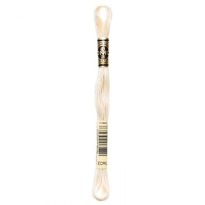 May include: A skein of DMC embroidery floss in the color Ecru, with a white label that says "DMC" and "Ecru" and a barcode.