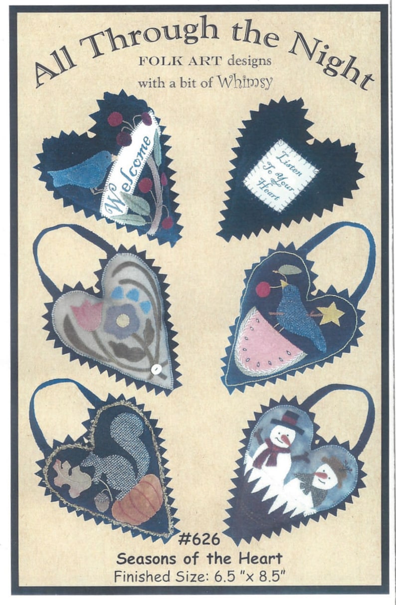 Seasons of the Heart All Through The Night Spring Summer Wool Pack Wool Applique Pocket Pattern Designer Bonnie Sullivan