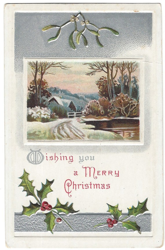 Wishing You A Merry Christmas Embossed Postcard - Divided Back - Etsy