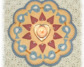 Love Birds Candle Mat Wool Felt Kit or Pattern