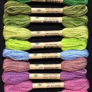 Hint of Spring Valdani Wool Thread Size 15 Two Ply Sampler Pack Twelve Ten Yard Skeins