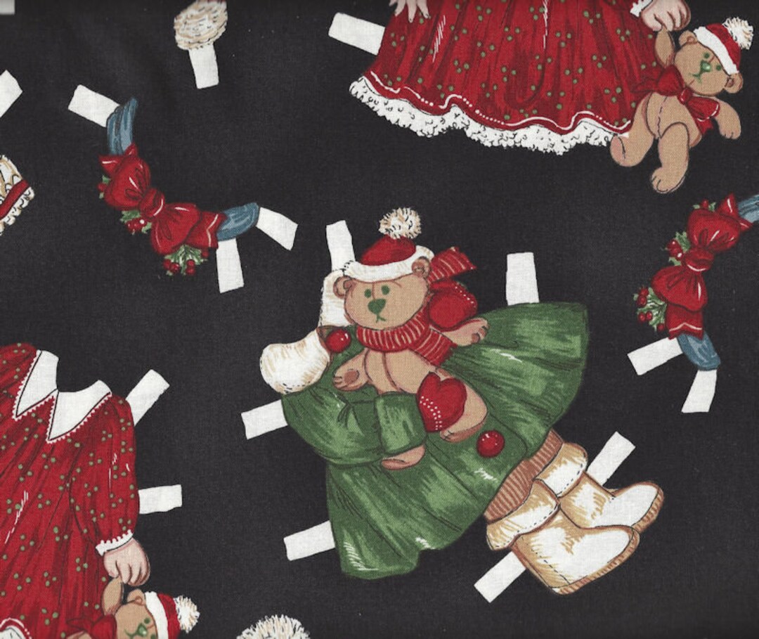 Paper Doll Christmas Windham Quilt Fabric Black Background Etsy