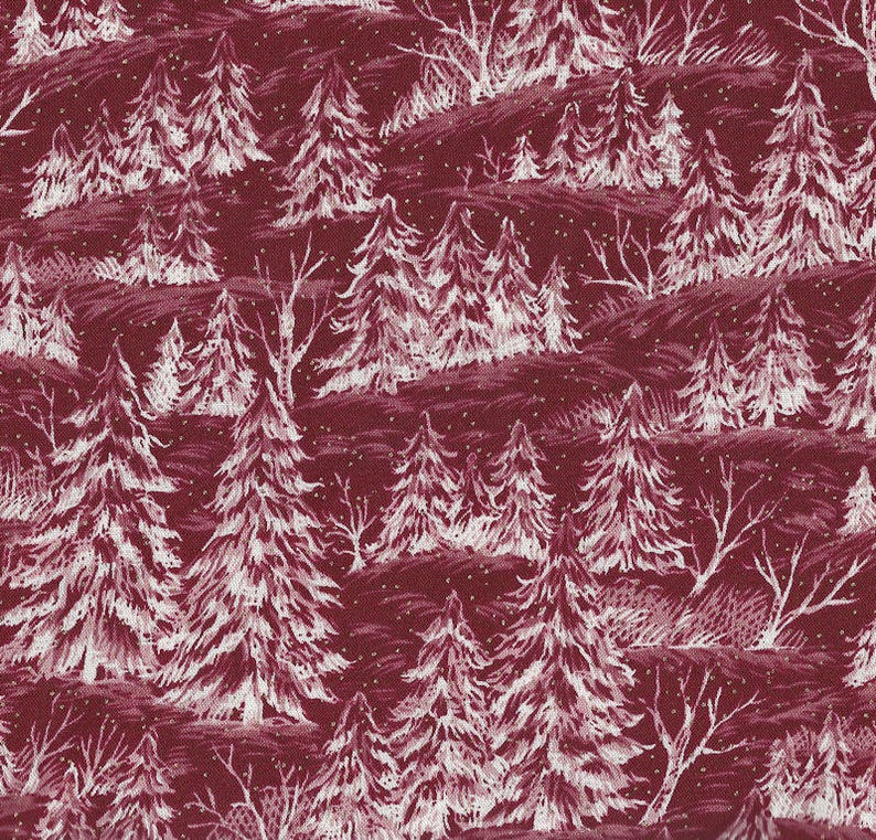 Christmas Trees Snow Quilt Fabric Benartex Winter Documentaries Red
