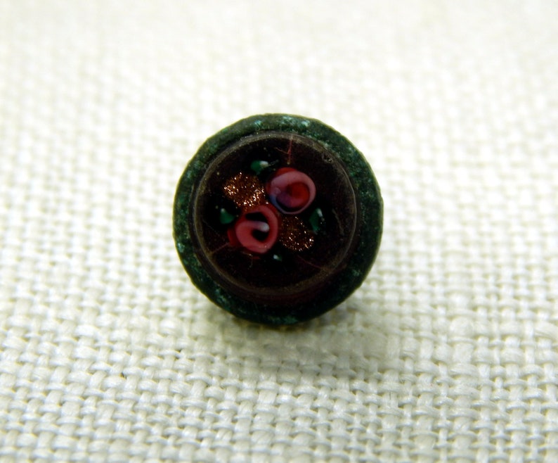 38 9mm Pink Green Floral Weskit Waistcoat Button Sewing Costume Supply Collector Button