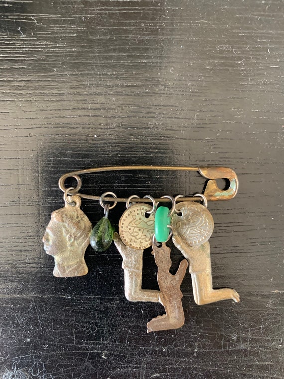 Handcrafted artisan safety pin with charms pin