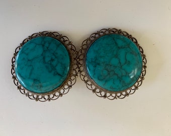 Vintage 1960's blue stone and sterling silver clip on earrings